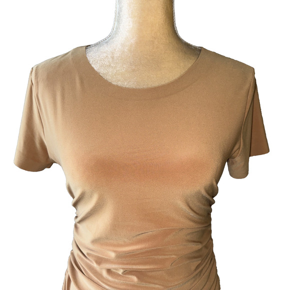 NORMA KAMALI Kamali Kulture Crew Neck Shirred Dress In Taupe Size M - Picture 4 of 16